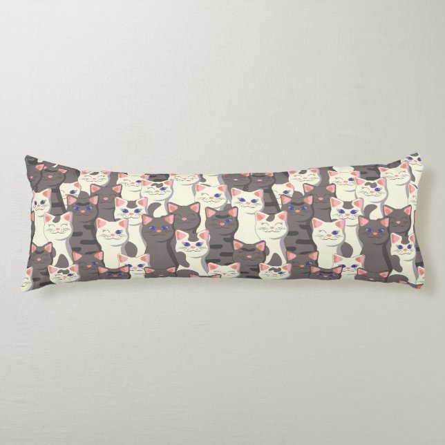 White and grey cats pattern body cushion (Front)