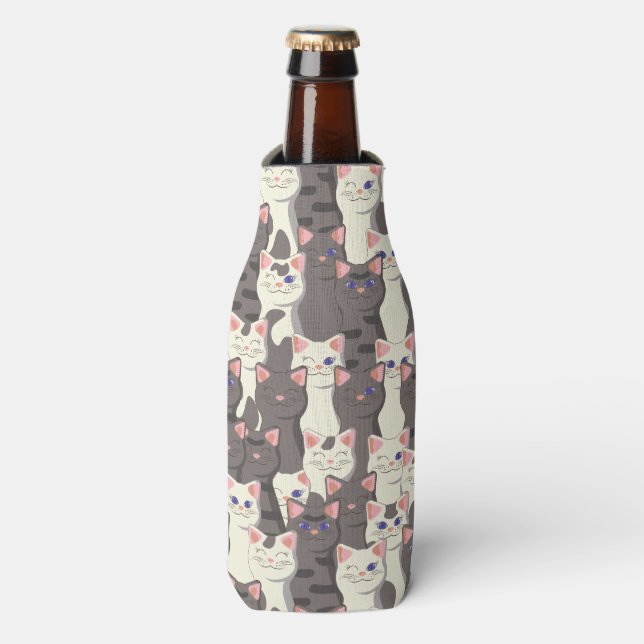 White and grey cats pattern bottle cooler (Bottle Front)