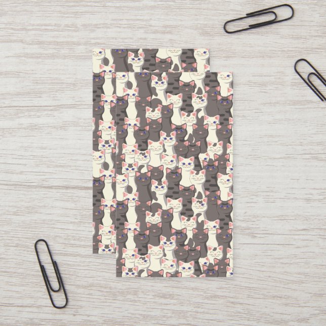 White and grey cats pattern business card (Front/Back In Situ)