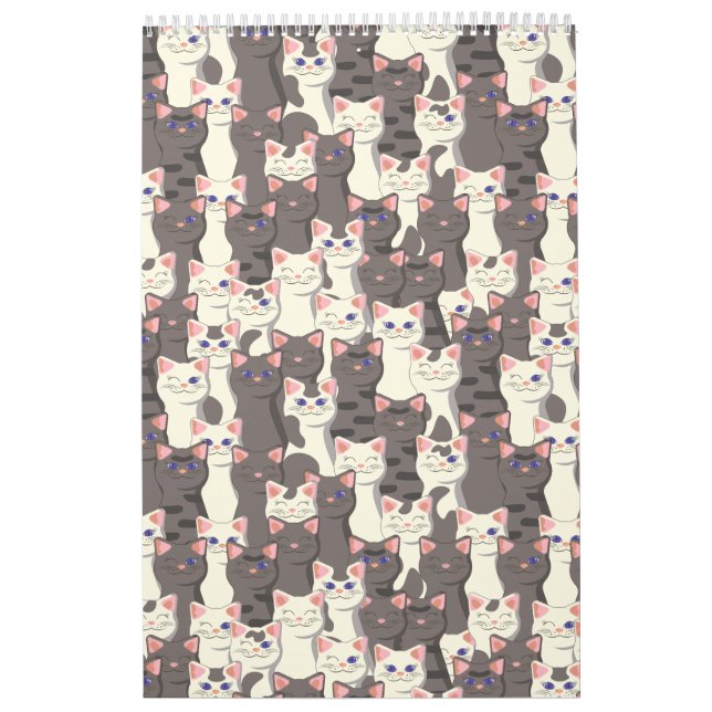White and grey cats pattern calendar (Cover)