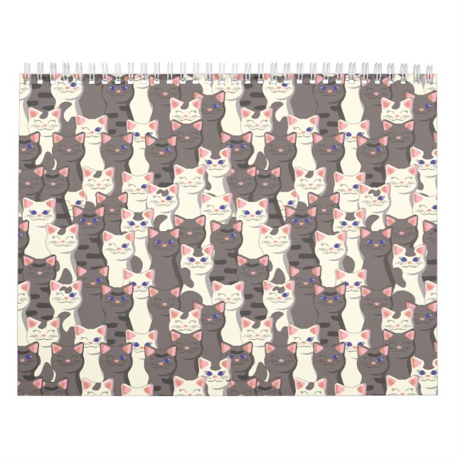 White and grey cats pattern calendar (Cover)