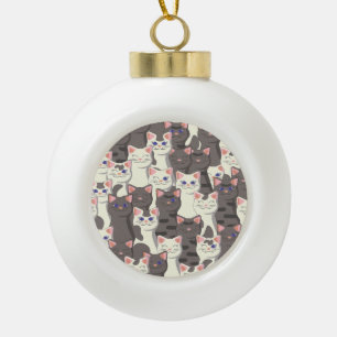 White and grey cats pattern ceramic ball christmas ornament