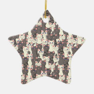 White and grey cats pattern ceramic tree decoration