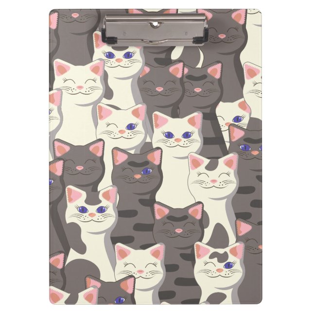 White and grey cats pattern clipboard (Front)