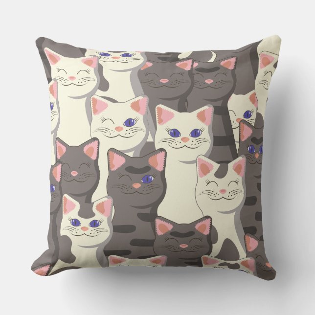 White and grey cats pattern cushion (Front)