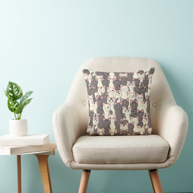 White and grey cats pattern cushion (Chair)