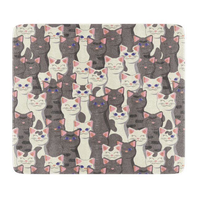 White and grey cats pattern cutting board (Front)