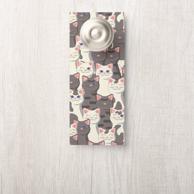 White and grey cats pattern door hanger (On Knob)