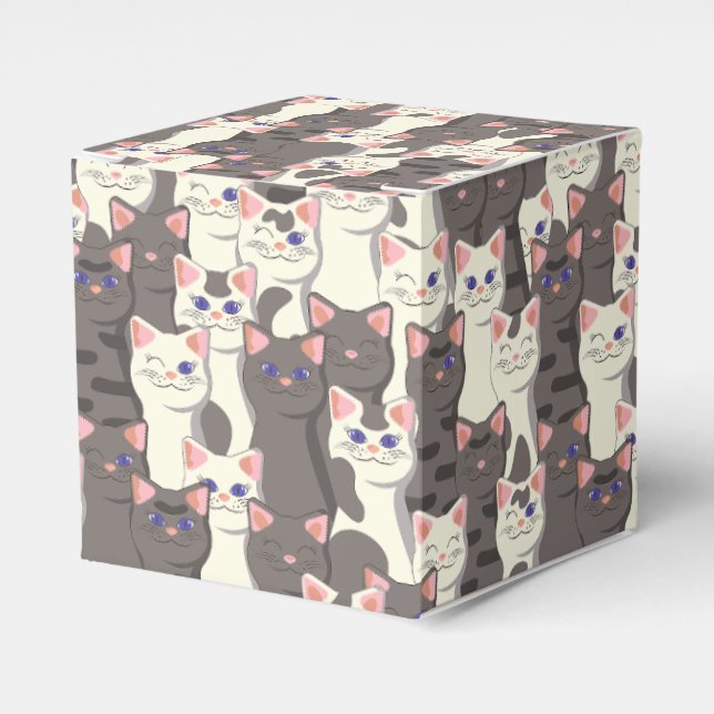White and grey cats pattern favour box (Front Side)