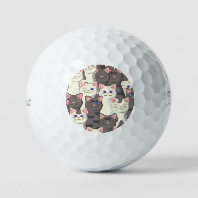 White and grey cats pattern golf balls (Front)