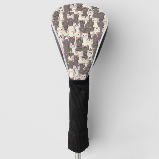 White and grey cats pattern golf head cover (Front)