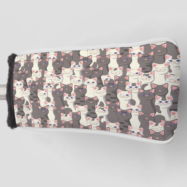 White and grey cats pattern golf head cover (Front)