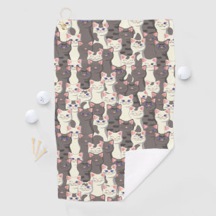 White and grey cats pattern golf towel