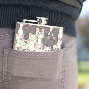 White and grey cats pattern hip flask