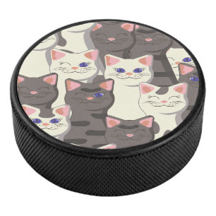 White and grey cats pattern hockey puck