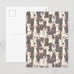White and grey cats pattern holiday postcard