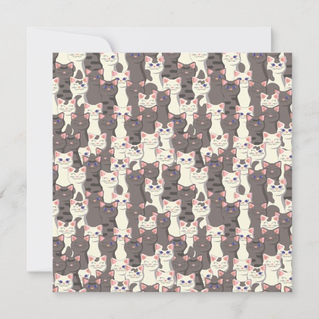 White and grey cats pattern invitation (Front)