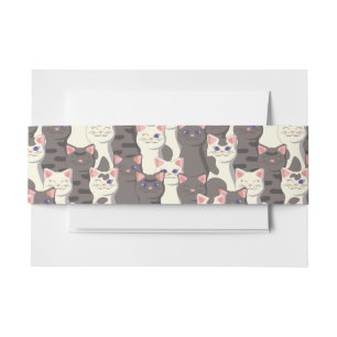 White and grey cats pattern invitation belly band