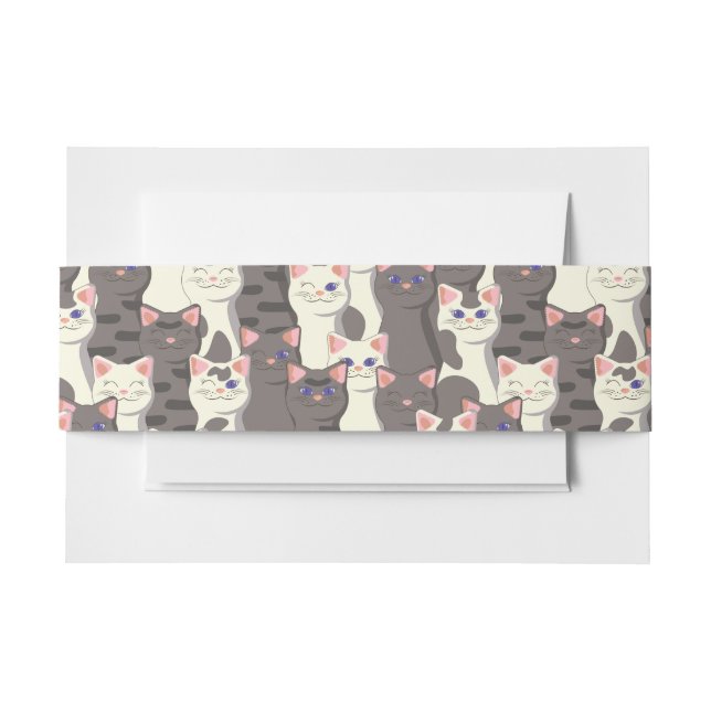White and grey cats pattern invitation belly band (Front Example)