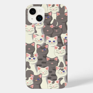 White and grey cats pattern iPhone 14 plus case