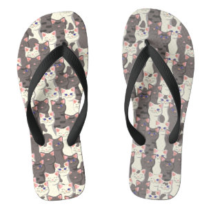 White and grey cats pattern jandals