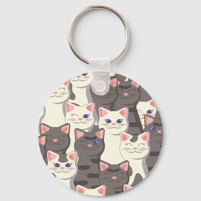 White and grey cats pattern key ring (Front)