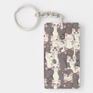 White and grey cats pattern key ring