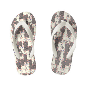 White and grey cats pattern kid's jandals