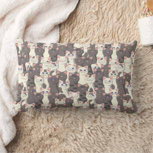 White and grey cats pattern lumbar cushion