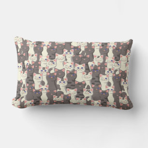 White and grey cats pattern lumbar cushion