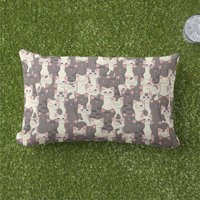 White and grey cats pattern lumbar cushion (Grass)