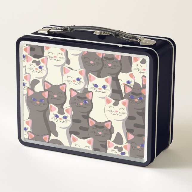 White and grey cats pattern metal lunch box (Back)