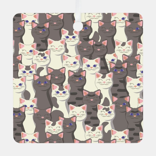 White and grey cats pattern metal tree decoration (Front)