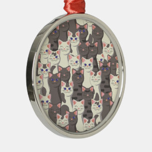 White and grey cats pattern metal tree decoration
