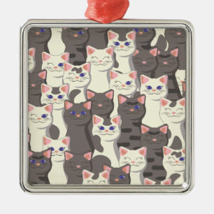 White and grey cats pattern metal tree decoration