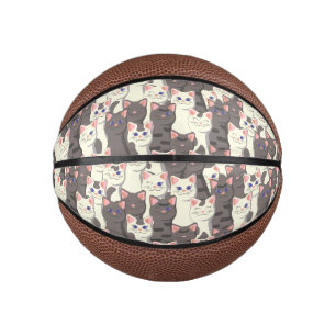 White and grey cats pattern mini basketball