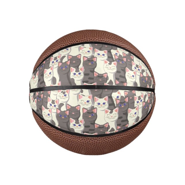 White and grey cats pattern mini basketball (Front)