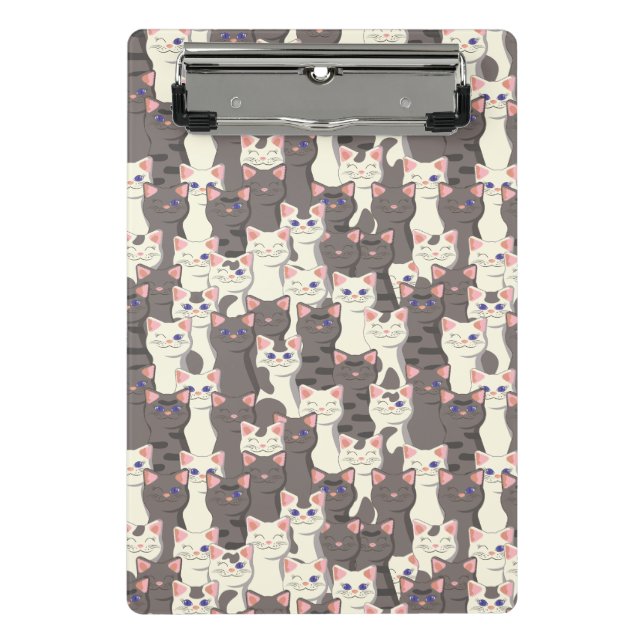 White and grey cats pattern mini clipboard (Front)