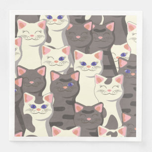 White and grey cats pattern napkin