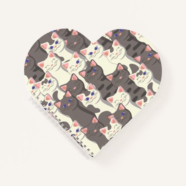 White and grey cats pattern notebook (Front)