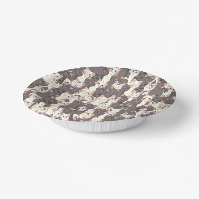 White and grey cats pattern paper plate (Angled)