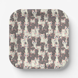 White and grey cats pattern paper plate