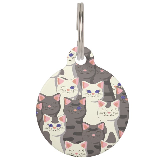 White and grey cats pattern pet tag (Front)