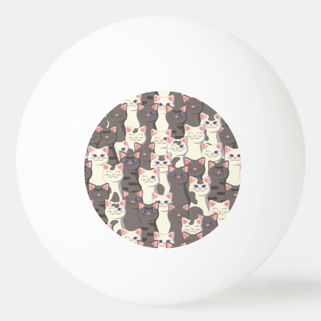White and grey cats pattern ping pong ball (Front)