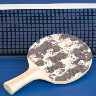 White and grey cats pattern ping pong paddle
