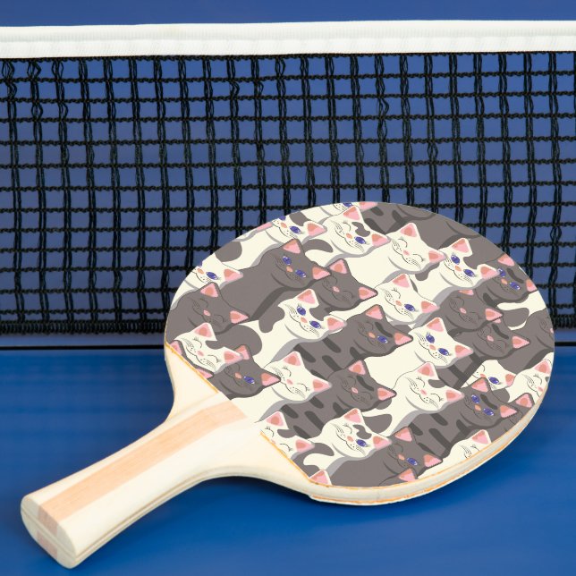 White and grey cats pattern ping pong paddle (Insitu)