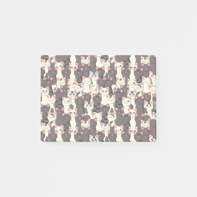 White and grey cats pattern post-it notes (Front)