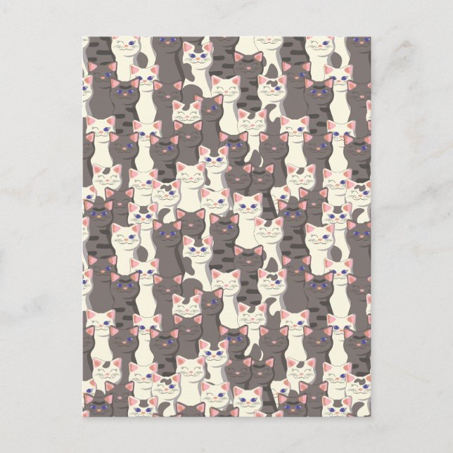 White and grey cats pattern postcard (Front)