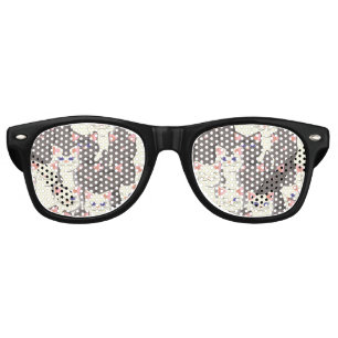White and grey cats pattern retro sunglasses