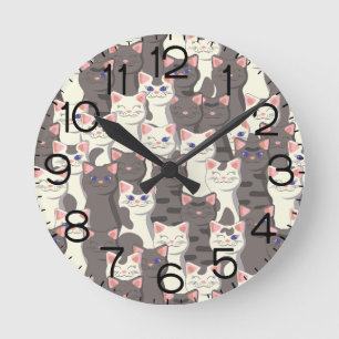 White and grey cats pattern round clock